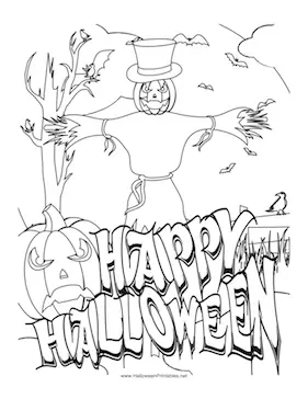 Scarecrow Coloring Sheets on Halloween Scarecrow Coloring Page Png