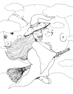 Witch Flying Coloring Page