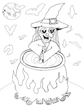 Witch Stirring Cauldron Coloring Page