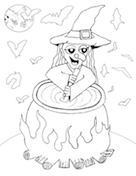 Witch Stirring Cauldron Coloring Page